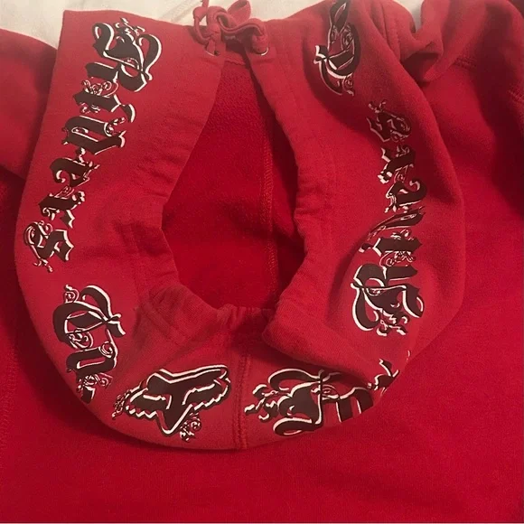 Size Fox Red Zippered Hoodie with Fox Logo Vintage - Picture 4 of 11